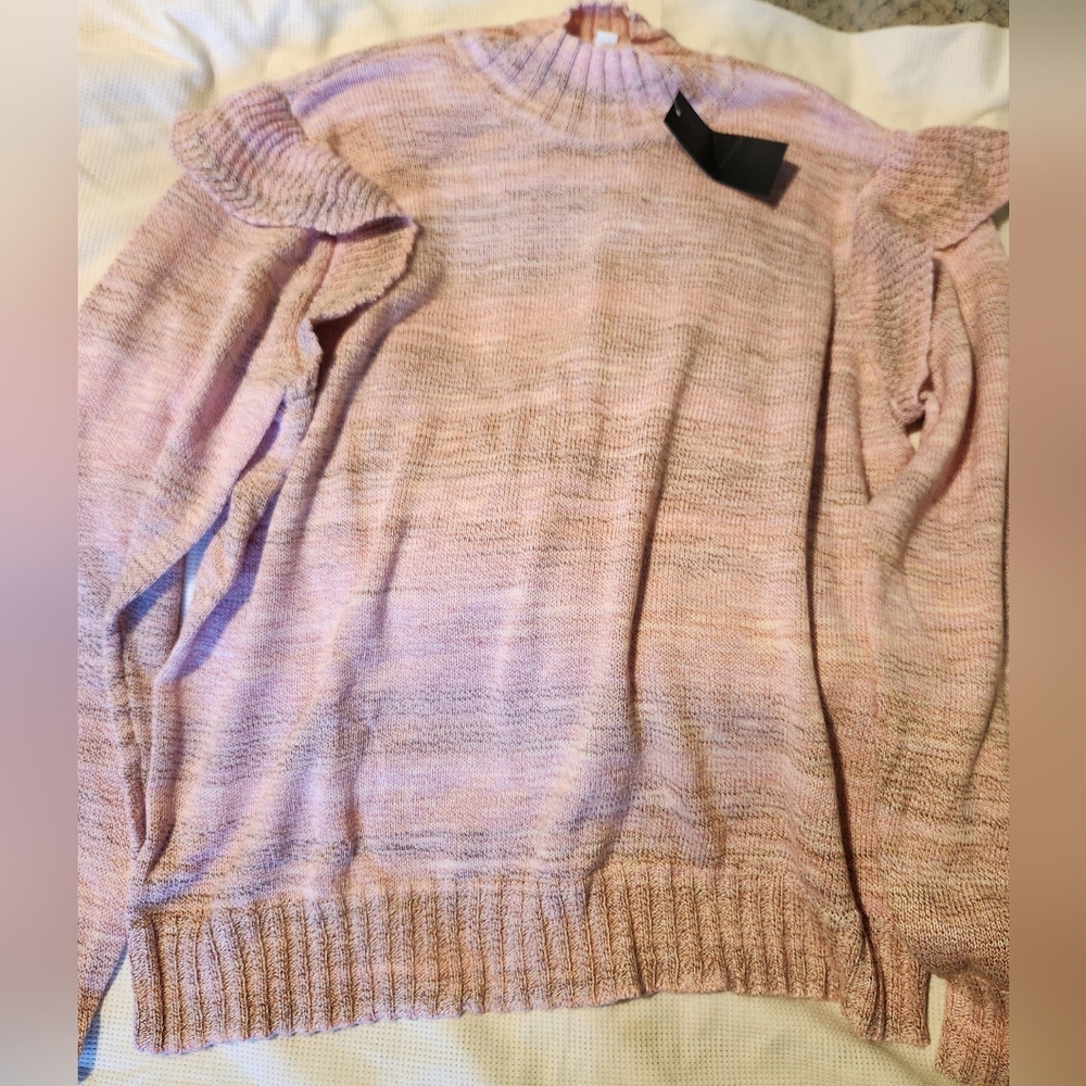 Women's Pink Ruffle Sleeve Sweater